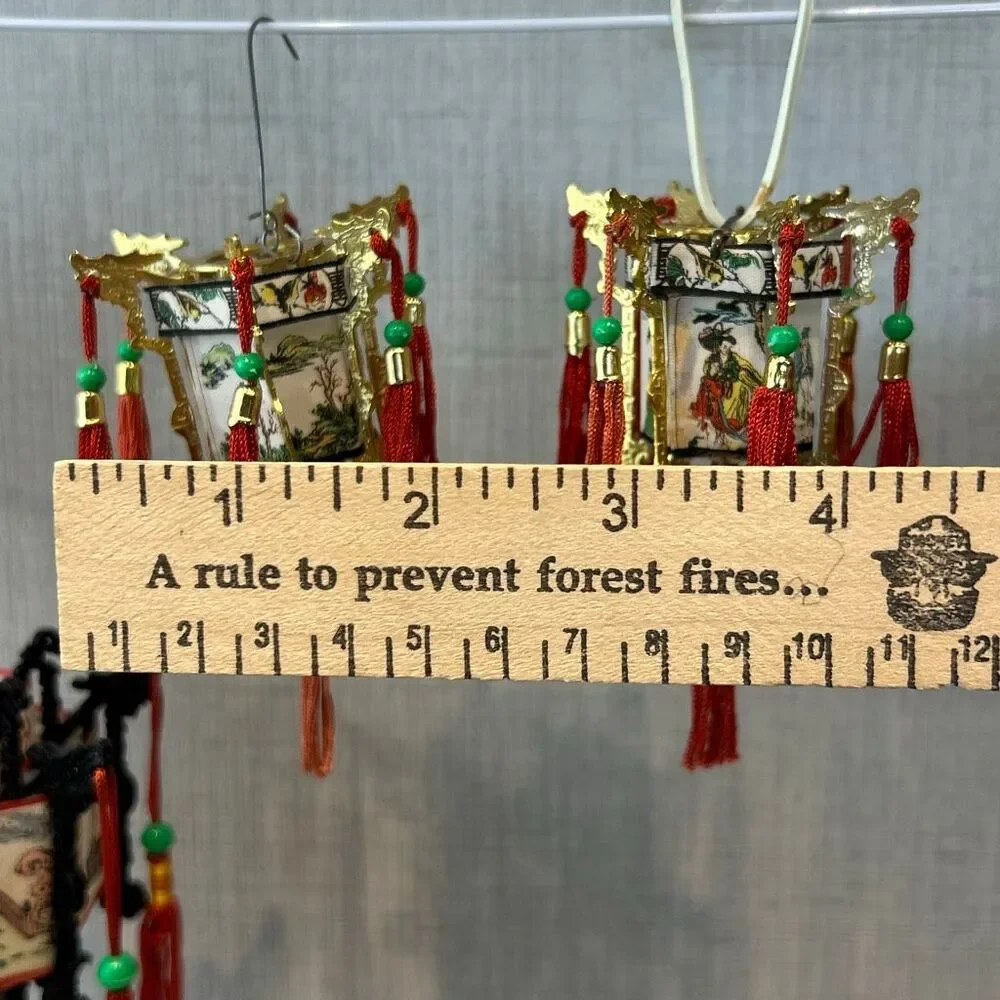 Vtg Chinese Hanging Lantern Ornaments Decorations Set Lot Tassels Small Mini